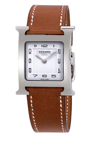 Hermès Heure H TGM 30 x 30mm Steel Case White Dial Brown Leather Strap 036832WW00