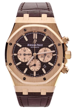 Audemars Piguet Royal Oak Selfwinding Chronograph 41mm 18ct Pink Gold Case with Chocolate "Grande Tapisserie" dial and hand stitched alligator strap 26331OR.OO.D821CR.01 NEW