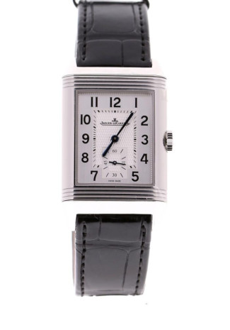 Jaeger LeCoultre Reverso Classic Large Duoface Small Second Steel Case Black Croco Strap 3848420