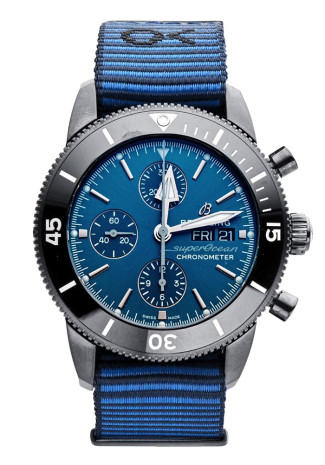 Breitling Superocean Héritage II Outerknown Chronograph 44mm Black Steel Case Blue Dial Blue NATO Bracelet M133132A1C1W1