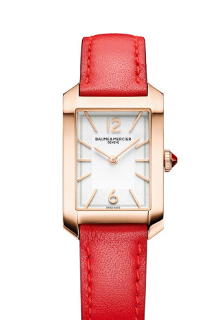 Baume & Mercier Hampton 22x35mm Pink Gold case White dial Red Calfskin bracelet M0A10628