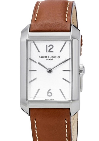 Baume & Mercier Hampton 27x43mm Steel case White dial Brown Calfskin bracelet M0A10670