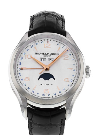 Baume & Mercier Clifton Moonphase 43mm Steel case Silver dial Black Crocodile Skin Bracelet M0A10055 