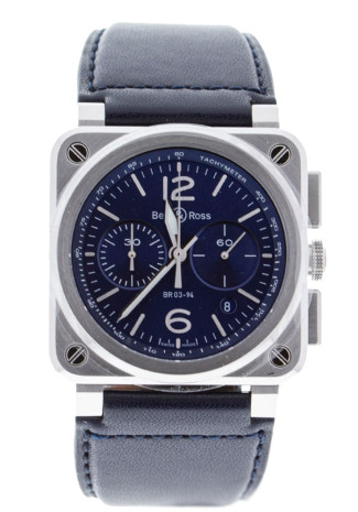 Bell and Ross Aviation 42mm Steel Case Blue Dial Blue Leather Strap BR0394-BLU-ST/SCA