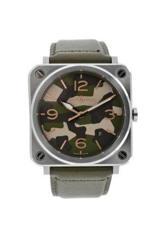 Bell & Ross BR S Quartz 39mm Steel Case Green Camo Dial Green Leather Strap BRS-CK-ST/SCA