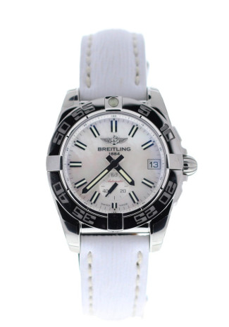 Breitling Galactic 36mm Mother of Pearl White Leather Strap NEW