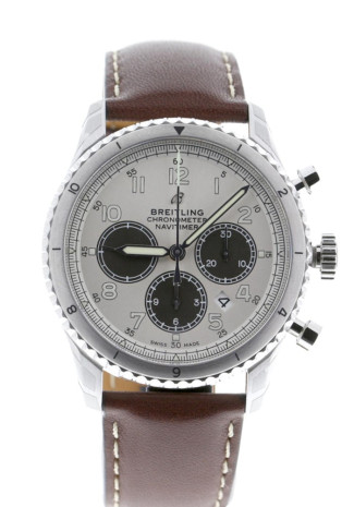 Breitling Navitimer 8 B01 43mm Steel Case Silver Dial Brown Leather Strap AB01171A1G1X1