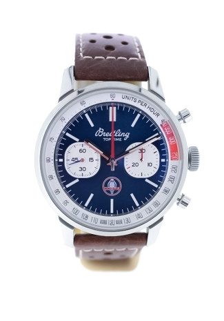 Breitling Top Time B01 Shelby Cobra 41mm Steel Case Blue Dial Brown Leather Strap AB01763A1C1X1