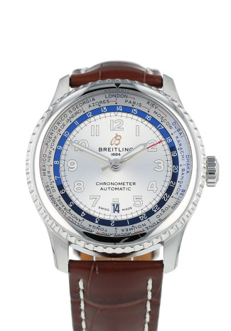 Breitling Navitimer 8 B35 Automatic Unitime 43mm Steel Case White Dial Brown Crocodile Strap AB3521U01G1P1