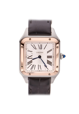 Cartier Santos Dumont Small 38 x 27mm Pink Gold and Steel Case Silver Dial Black Crocodile Strap W2SA0012