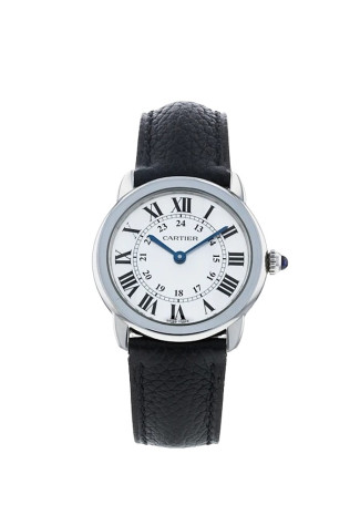 Cartier Ronde Solo 29mm Steel Case Silver Dial Black Leather Strap 