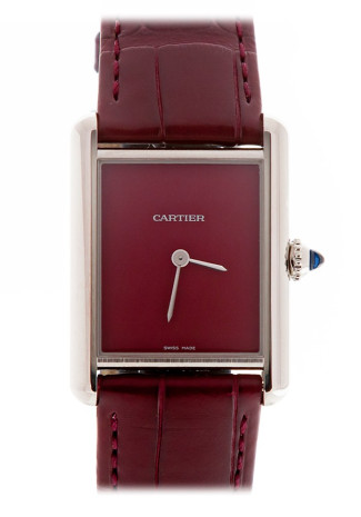 Cartier Tank Must Large 34 x 26mm Steel Case Claret Lacquered Dial bordeaux Leather Strap WSTA0054