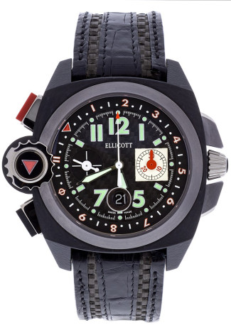 Ellicott Mach One Airforce Tantalum Carbon case Black dial crocodile bracelet
