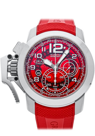 Graham Chronofighter Oversize Target Left Handed 47mm Steel Case Red Skeleton Dial Red Rubber Strap 2CCAS.R01A