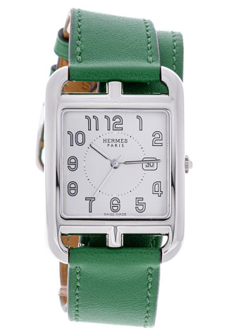 Hermès Cape Cod large model 29x37mm Steel case White dial Green Calfskin bracelet 055736WW00