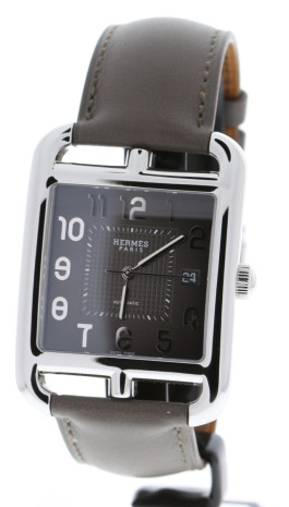 Hermes Cape Cod TGM 35.4mm Grey dial Grey leather strap CD6-710-231 NEW
