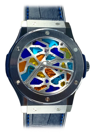 Hublot Classic Fusion Ceramic Stained Glass 45mm Ceramic Case Multicolor Dial Leather Strap 512.CO.0001.LR