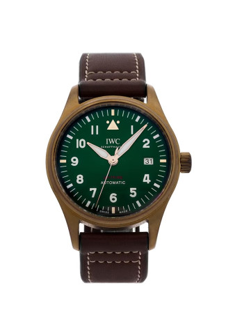 IWC Pilot's Watch Automatic Spitfire 36mm Bronze Case Green Dial Brown Leather Strap IW326802