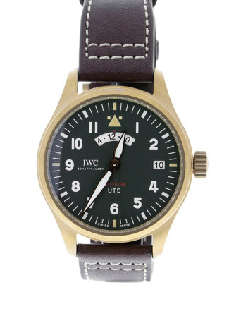 IWC Bronze Pilot’s Watch UTC Spitfire 41mm Bronze Case Green Dial Brown Leather Strap Special Edition IW327101