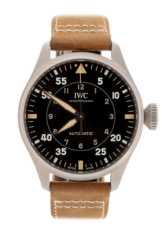 IWC Pilot's Watch Spitfire 43mm titanium Case Black Dial brown Leather Strap IW329701