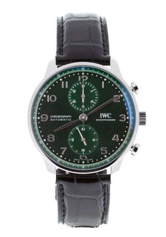 IWC Portugieser Chronograph 41mm Steel Case Green Dial Black Crocodile Strap IW371615