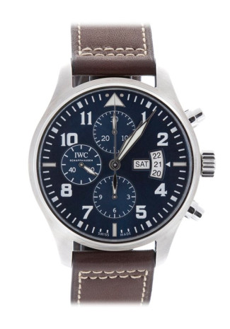 IWC Pilot's Watch Chronograph 43mm Steel Case Blue Dial Brown Leather Strap IW377706