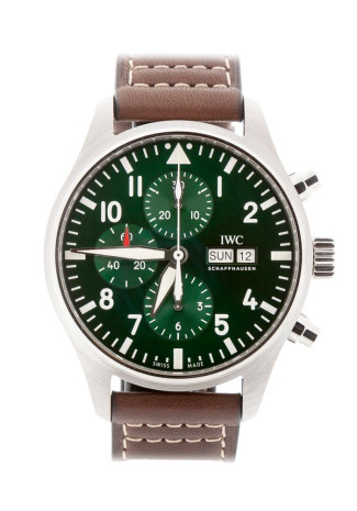 IWC Pilot's Watch Chronograph Edition Racing Green 43mm Steel Case Green Dial Brown Leather Strap Limited Edition IW377726