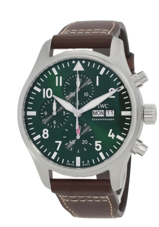 IWC Pilot's Watch Chronograph 43mm Steel Case Green Dial Calfskin Bracelet IW378005