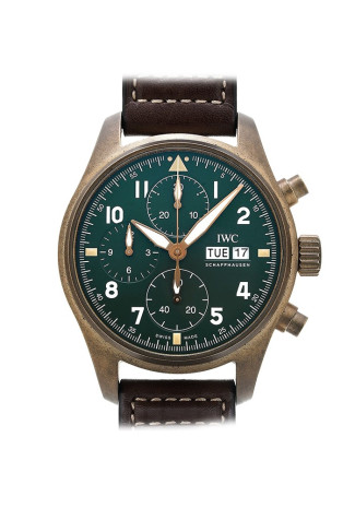 IWC Pilot's Watch Chronograph Spitfire 41mm Bronze Case Green Dial Brown Leather Strap