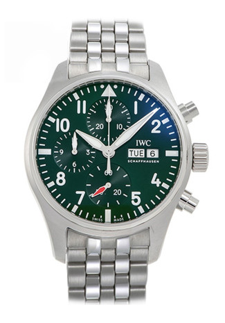 IWC Pilot's Watch Chronograph 41mm Steel Green Dial Metal Bracelet IW388104