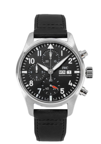 IWC Pilot's Watch Chronograph 41mm Steel Case Black Dial Calfskin Strap IW388111