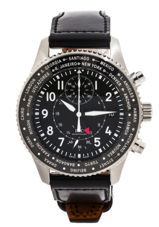 IWC Pilot's Watch TImezoner Chronograph 45mm Steel Case Black Dial Black Leather Strap IW395001