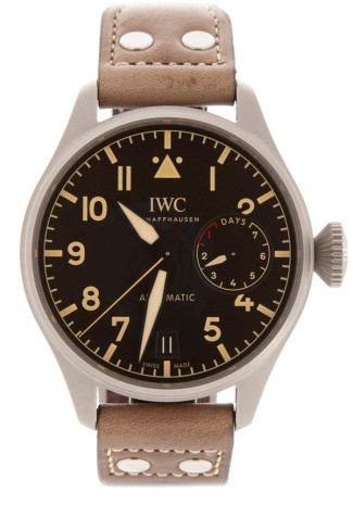 IWC Big Pilot's Watch Heritage 46mm Titanium Case Black Dial Brown Leather Strap IW501004