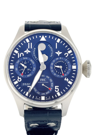 IWC Pilot Big Pilot's Watch Perpetual Calendar 46mm Steel Case Blue Dial Black Calfskin Strap IW503605