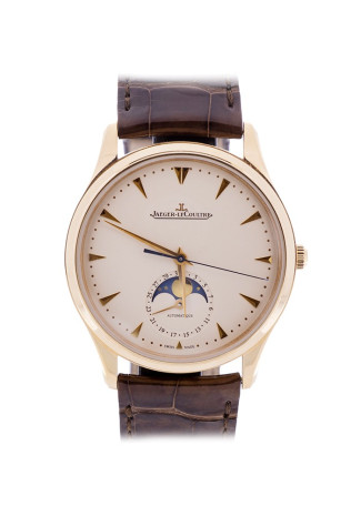 Jaeger LeCoultre Master Ultra Thin Moon 39mm Pink Gold Case Beige Dial Black Leather Strap Q1362510 