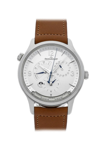 Jaeger LeCoultre Master Control Geographic 40mm Steel Case Silver Dial Brown Leather Strap Q4128420