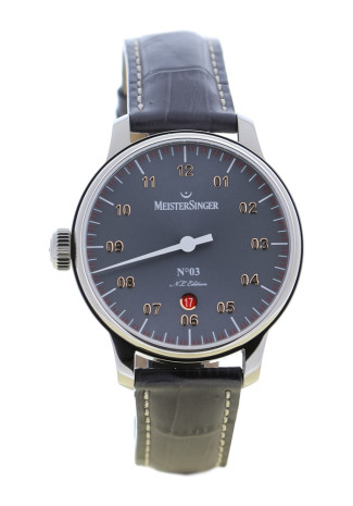 MeisterSinger Limited Edition NL Steel Grey dial Leather Strap ED-NL17 NEW