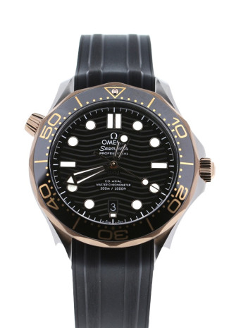 Omega Seamaster Diver 300M 42mm Steel & Sedna Gold Case Black Dial Black Rubber Strap 210.22.42.20.01.002