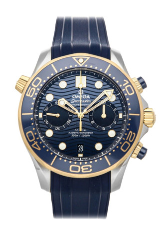 Omega Seamaster Diver 300M Master Co-Axial Chronograph 44mm Steel & Yellow Gold Case Dial Blue Dial Blue Rubber Strap 210.22.44.51.03.001