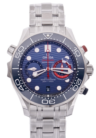 Omega Seamaster Diver 300M Co-Axial Master Chronometer Chronograph America's Cup 44mm Steel Case Blue Dial Steel Bracelet 210.30.44.51.03.002 Limited Edition