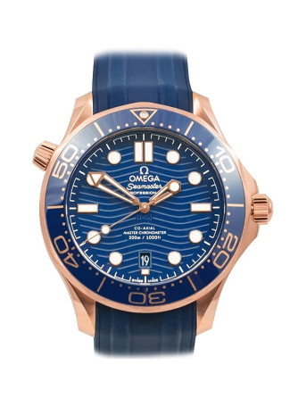 Omega Seamaster Diver 300M Master Co-Axial 42mm Sedna Gold Case Blue Dial Blue Rubber Strap 210.62.42.20.03.001