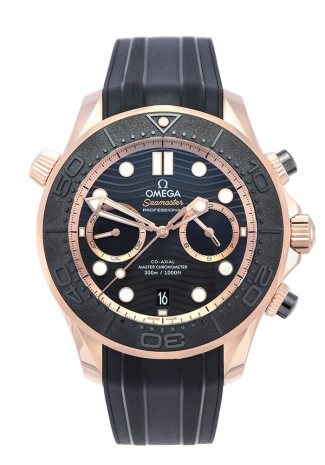 Omega Seamaster Diver 300M Master Co-Axial Chronograph 44mm Pink Gold Case Black Dial Black Rubber Strap 210.62.44.51.01.001
