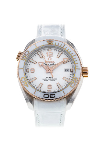 Omega Seamaster Planet Ocean 600M 40mm Sedna Gold Case White Dial Leather Bracelet 215.23.40.20.04.001