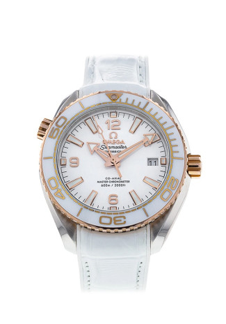 Omega Seamaster Planet Ocean 600M 40mm Sedna Gold Case White Dial Leather Bracelet 215.23.40.20.04.001