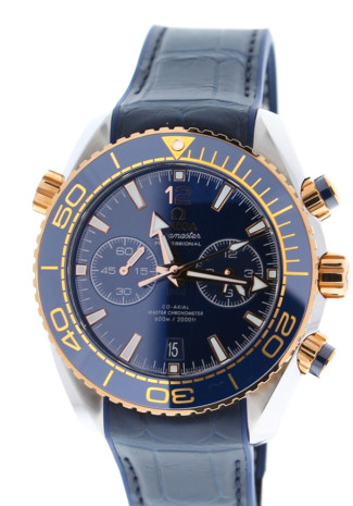 Omega Seamaster Planet Ocean 600M Master Chronometer 46mm Sedna Gold Case Blue Dial Blue Crocodile Strap  215.23.46.51.03.001