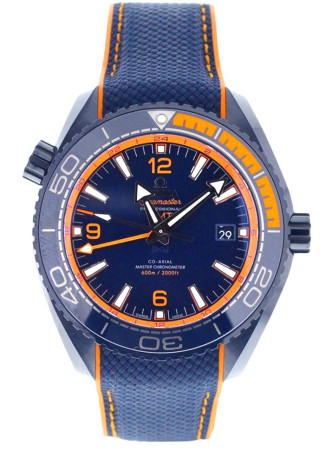 Omega Seamaster Planet Ocean 600M Co-Axial  Master Chronometer GMT 46mm Ceramic Case Blue Dial Blue Rubber Strap 215.92.46.22.03.001