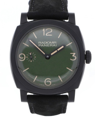 Panerai Radiomir 48mm Black Ceramic Military Green dial Black Calfskin bracelet PAM00997 NEW