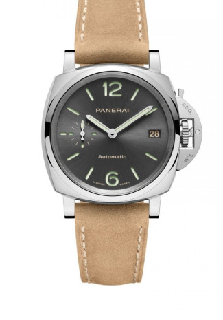 Panerai Piccolo Due 38mm Steel Sunbursted Anthracite Dial Brown Leather Strap PAM00755 NEW