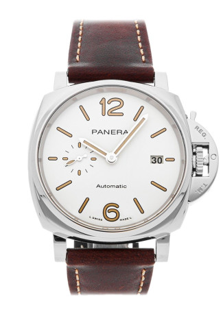 Panerai Luminor Due 42mm Steel White Dial Brown Leather Strap PAM01046 NEW