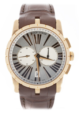 Roger Dubuis Excalibur 42mm Rose Gold case Silver dial Brown Alligator strap DBEX0390 